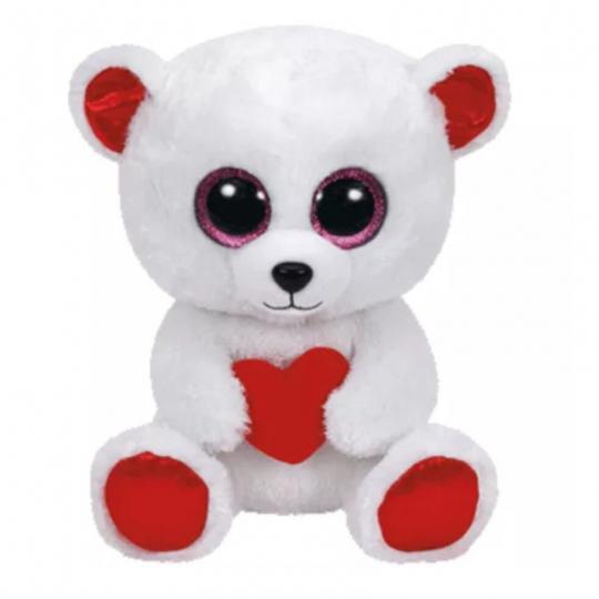 TY Plüschtier 15cm Cuddly Bear - Bär weiß mit Herz 